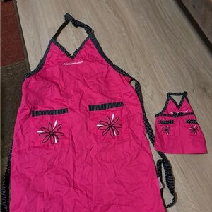 American Girl Hot Pink Apron Set with Black Polka Dot Trim